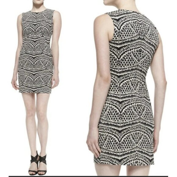 NWT Diane Von Furstenberg Black & White Textured Sleeveless Dress Size 4 - Picture 1 of 8
